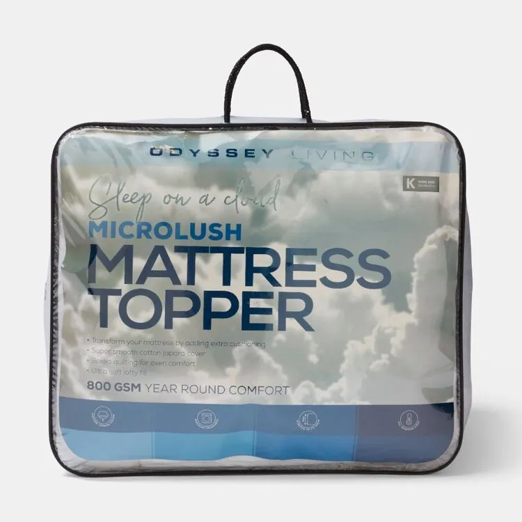 Odyssey Living 800 GSM Microlush Mattress Topper White 3 Odyssey Living 800 GSM Microlush Mattress Topper White