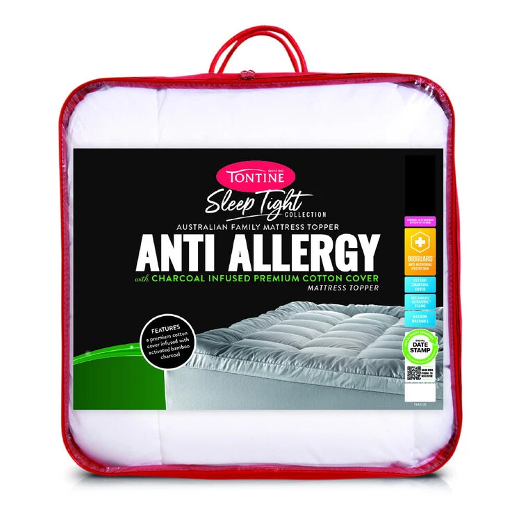Tontine Sleep Tight Anti-Allergy Mattress Topper With Charcoal Infused Cover Grey 3 Tontine Sleep Tight Anti-Allergy Mattress Topper With Charcoal Infused Cover Grey
