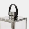 Soren Silver Lantern With Brown Faux Leather Handle