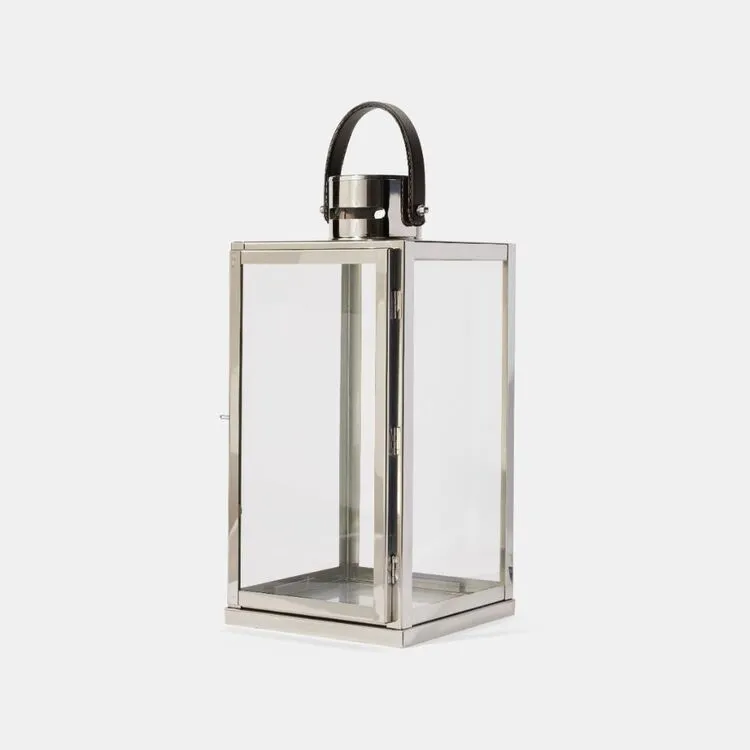 Soren Silver Lantern With Brown Faux Leather Handle 4 Soren Silver Lantern With Brown Faux Leather Handle - Image 2