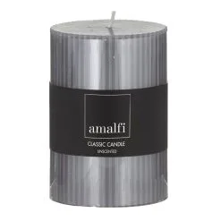 Amalfi Ribbed Unscented Pillar Candle Grey
