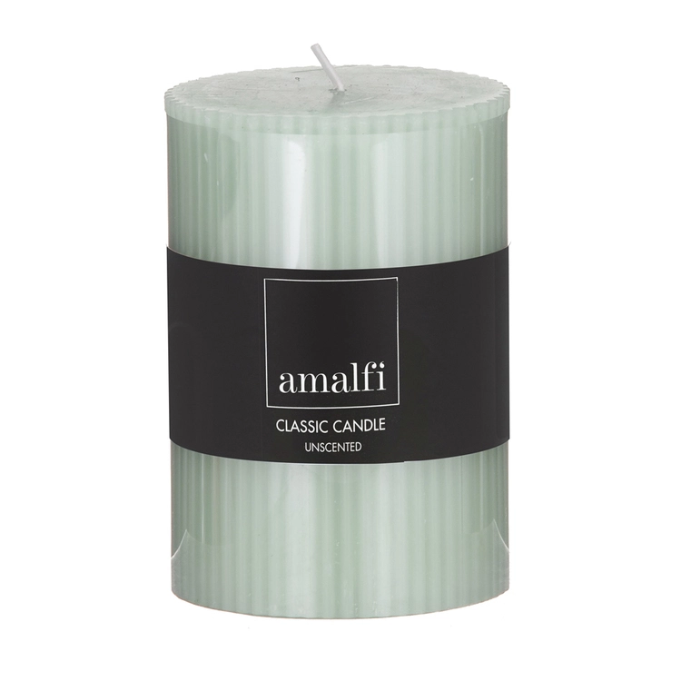 Amalfi Ribbed Unscented Pillar Candle Green 3 Amalfi Ribbed Unscented Pillar Candle Green