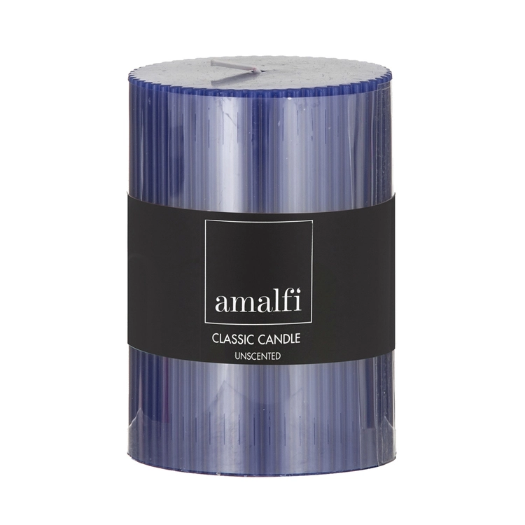 Amalfi Ribbed Unscented Pillar Candle Blue 3 Amalfi Ribbed Unscented Pillar Candle Blue